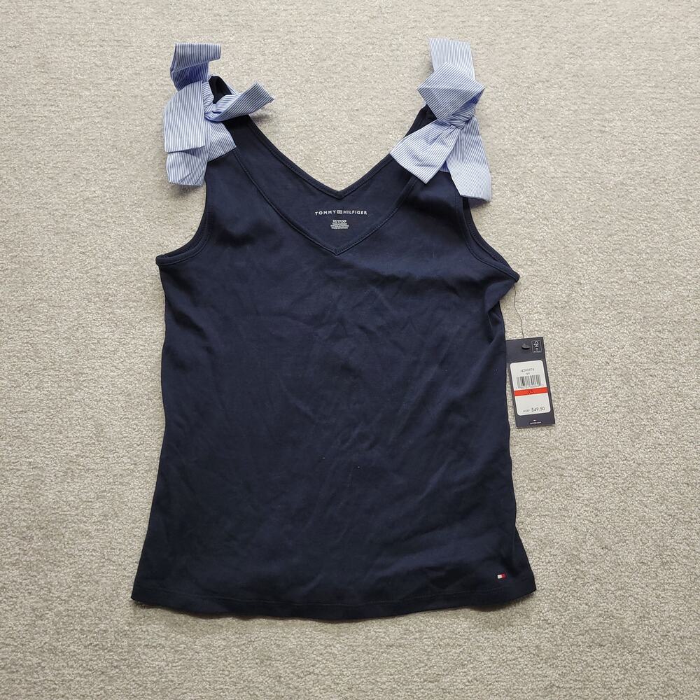 Tommy Hilfiger Womens XS Navy Bow Strap Sleeveless Tank Top